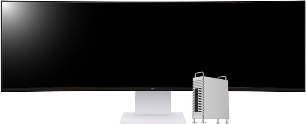 LG 49" Monitor mit Mac Mini im Zeera Gehäuse