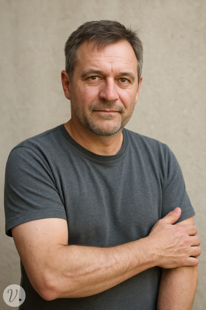 Mann mittleren Alters mit einer Narbe am Unterarm