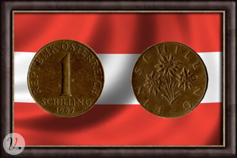 1 österreichischer Schilling im Bilderrahmen