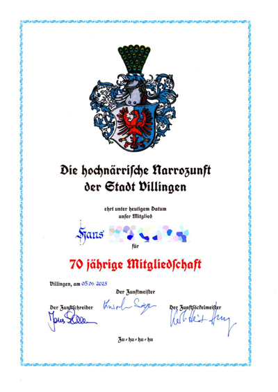 70 Jahre Mitgliedschaft